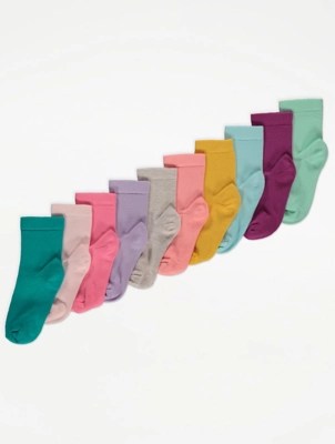 Colourful Ankle Socks 10 Pack Kids at ASDA