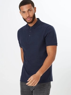 Navy Pique Short Sleeve Polo Shirt Men At ASDA vlr.eng.br