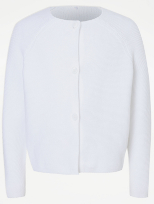 Girls White Boxy School Cardigan School at ASDA