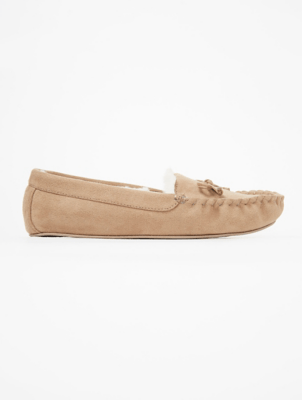 Tan Suede Effect Moccasin Slippers Women at ASDA