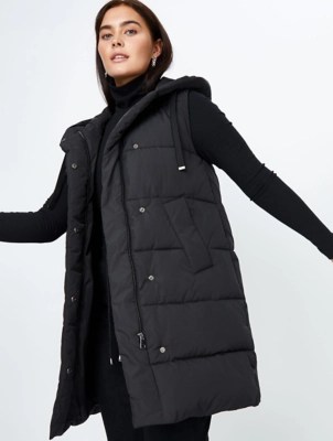 Black Padded Longline Gilet Women at ASDA