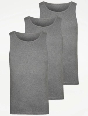 Grey Marl Vest Tops 3 Pack Men at ASDA