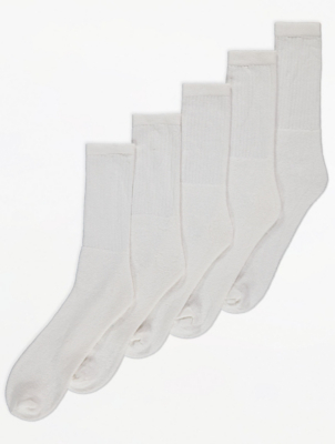 White Sport Socks 5 Pack Men at ASDA