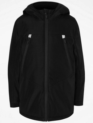 Black Shower Resistant Hooded Sports Jacket Kids at ASDA