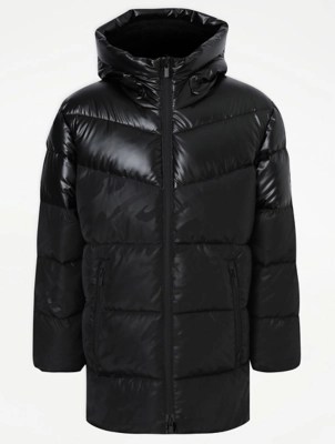 Black Padded Longline Coat Kids at ASDA