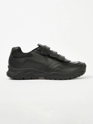 Boys Black Leather 3 Strap School Shoes School at ASDA