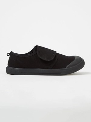 Black 1 Strap Wide Fit Plimsolls School at ASDA
