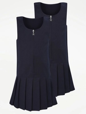 Girls Navy Drop Waist Pleat School Pinafore Dress 2 Pack Sale