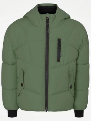 Khaki Hooded Padded Shower Resistant Coat Kids at ASDA