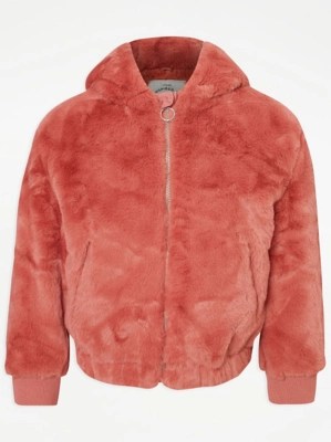 Burnt Orange Faux Fur Hooded Jacket Kids at ASDA