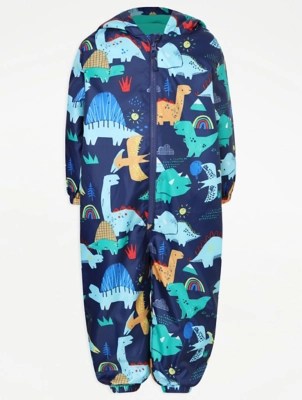 Navy Dinosaur Print Hooded Shower Resistant Puddlesuit Kids