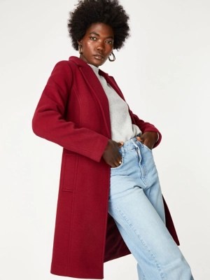 Dark Red One Button Longline Coat Women at ASDA