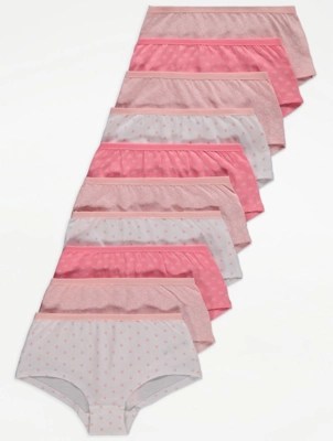 Polka Dot Print Short Knickers 10 Pack Kids at ASDA