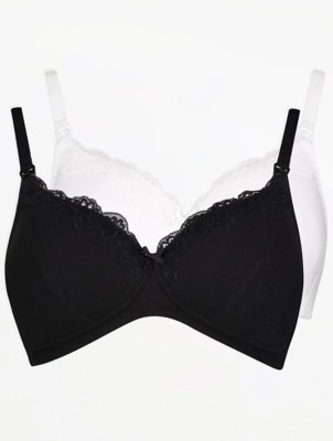 2 Pack Lace Trim Non Wired Nursing Bras Lingerie at ASDA