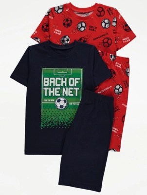 Football Goal Slogan Short Pyjamas 2 Pack Kids at ASDA