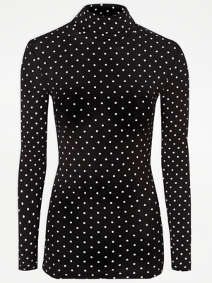 Black Polka Dot Heat Retaining Thermal Roll Neck Top Women at ASDA