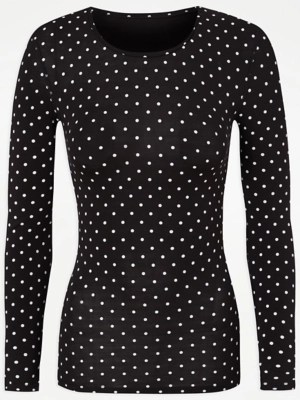 Black Polka Dot Heat Retaining Thermal Long Sleeve Top Women