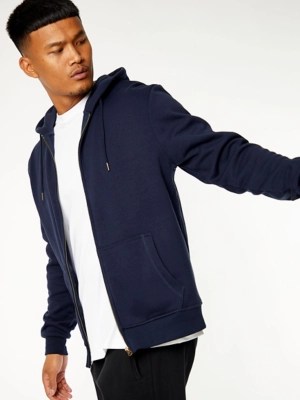 Navy Zip Up Hoodie Men at ASDA