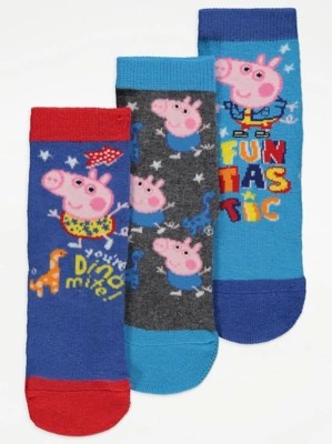 Peppa Pig Pig Blue Socks 3 Pack Kids at ASDA