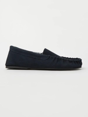 Navy Suede Moccasin Slippers Men at ASDA