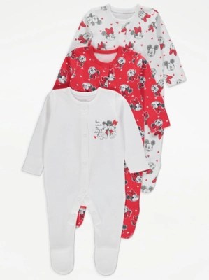 Disney Minnie Mouse Red Sleepsuits 3 Pack Baby at ASDA
