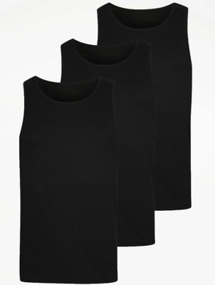 Black Vest Tops 3 Pack Men at ASDA