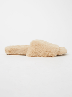 Camel Faux Fur Slider Slippers Women at ASDA