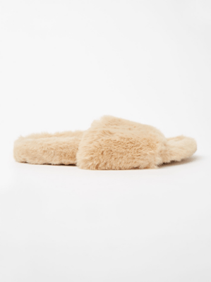 Camel Faux Fur Slider Slippers Women at ASDA