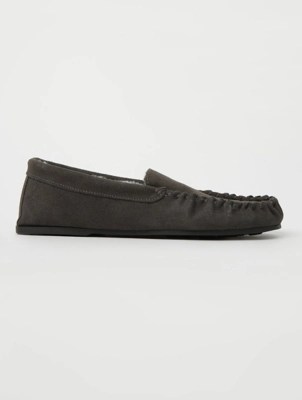 Leather Grey Moccasin Slippers Men at ASDA