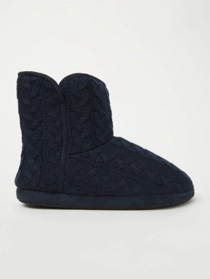 Navy Cable Knit Slipper Boots Men at ASDA