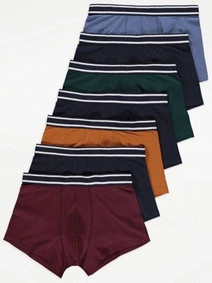 Striped Waist Hipster Trunks 7 Pack Men at ASDA