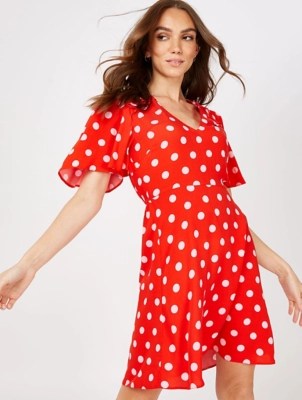 Red Polka Dot Print Cut Out Tea Dress Women at ASDA
