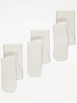 Cream Cable Knit Tights 3 Pack Baby at ASDA
