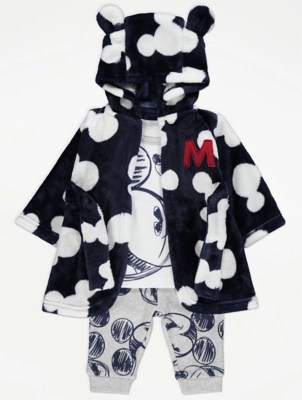 Disney Mickey Mouse Navy Pyjamas and Dressing Gown Baby at ASDA
