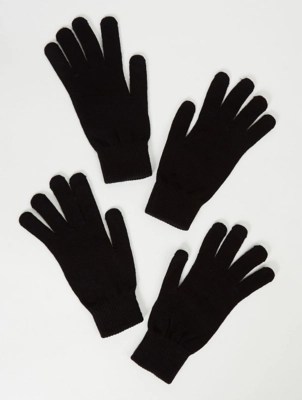 Black Touchscreen Gloves 2 Pack Men at ASDA
