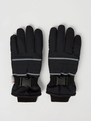 Black Clasp Strap Ski Gloves Men at ASDA