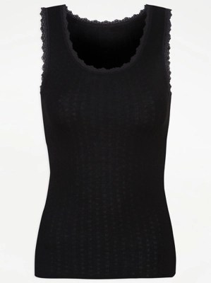 Black Pointelle Thermal Vest Top Women at ASDA