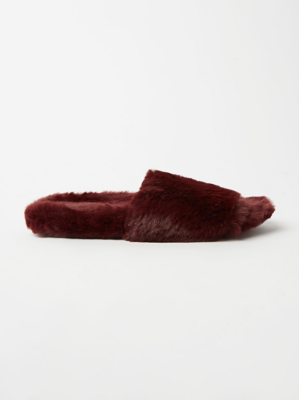 Burgundy Faux Fur Slider Slippers Women at ASDA