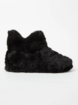 Black Faux Fur Slipper Boots Women at ASDA
