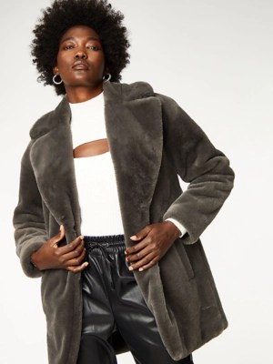 Charcoal Faux Fur Coat Women at ASDA