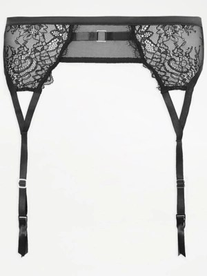 Entice Black Eyelash Lace Trim Suspender Belt Women at ASDA