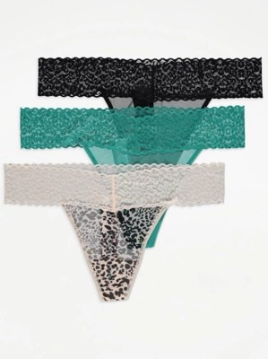 Lace Top Tanga Knickers 3 Pack Women at ASDA
