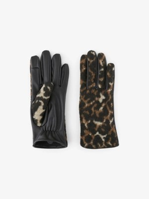 PIECES Leopard Print Faux Leather Gloves Women at ASDA