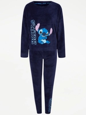Disney Lilo & Stitch Navy Fleece Pyjamas Women at ASDA
