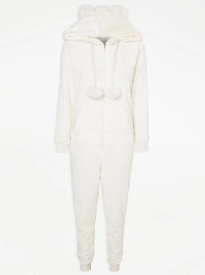 Cream Fleece Bear Onesie Women at ASDA