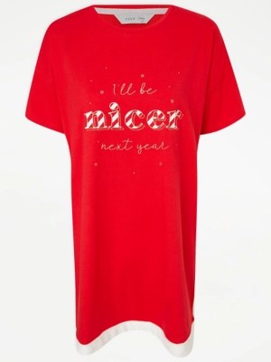 Red Faux Fur Trim Christmas TShirt Nightdress Women at ASDA
