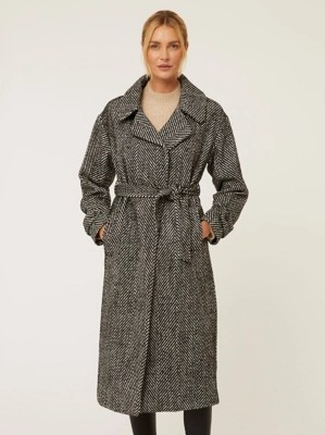 Belted Herringbone Longline Coat Women at ASDA