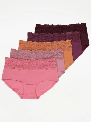 Lace Trim Short Knickers 5 Pack Women at ASDA