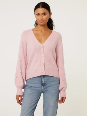 Pink Pearl Sleeve Cardigan Women at ASDA