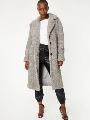 Grey Fleece Longline Coat Women at ASDA